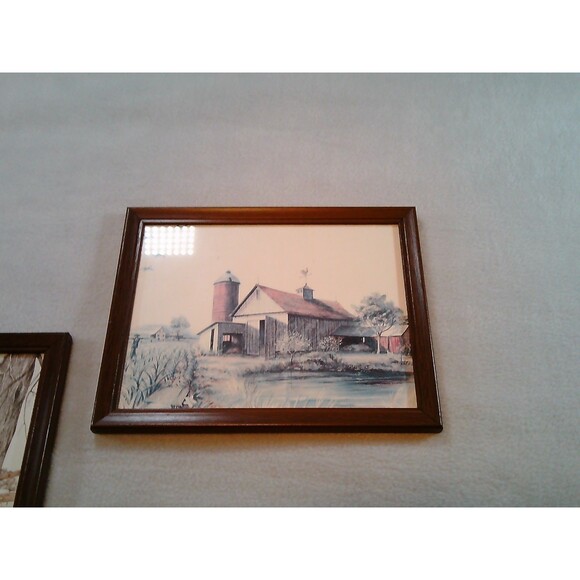 Vintage Framed Art Farm Landscape Lot Of 3 Barn Prints - Picture 4 of 9